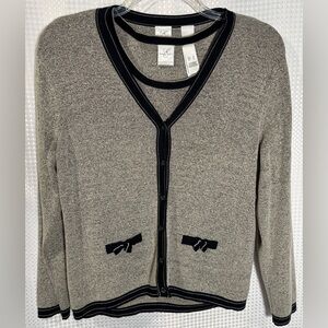 90s / Y2K Emma James XL Gray & Dark Blue Bow Accent Twinset